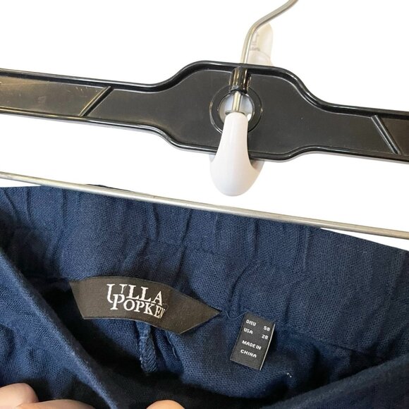 Ulla Polken Linen Blend Pants Womens Plus 28 Relaxed Fit Straight Leg Crop Navy - Picture 3 of 4